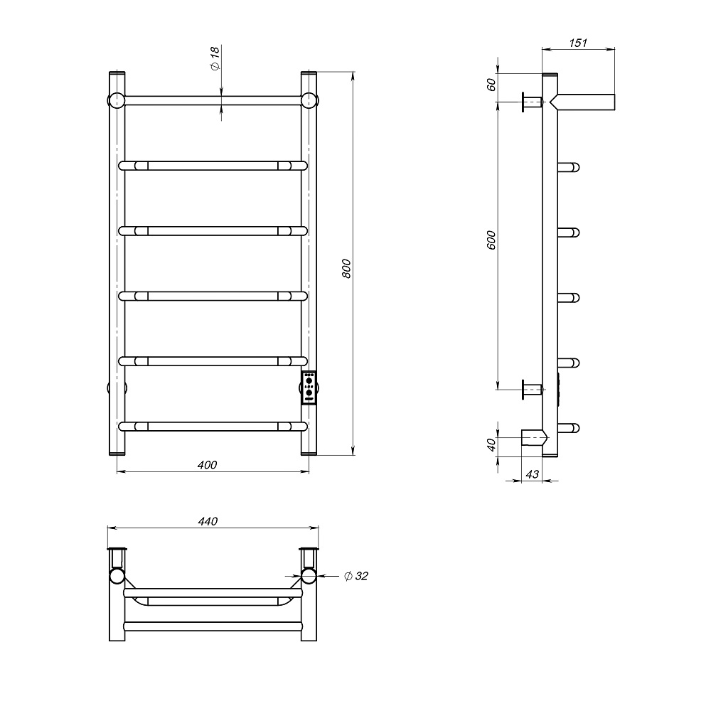 Полотенцесушитель Пэк сп 6 П 80х40 черный ВГП
